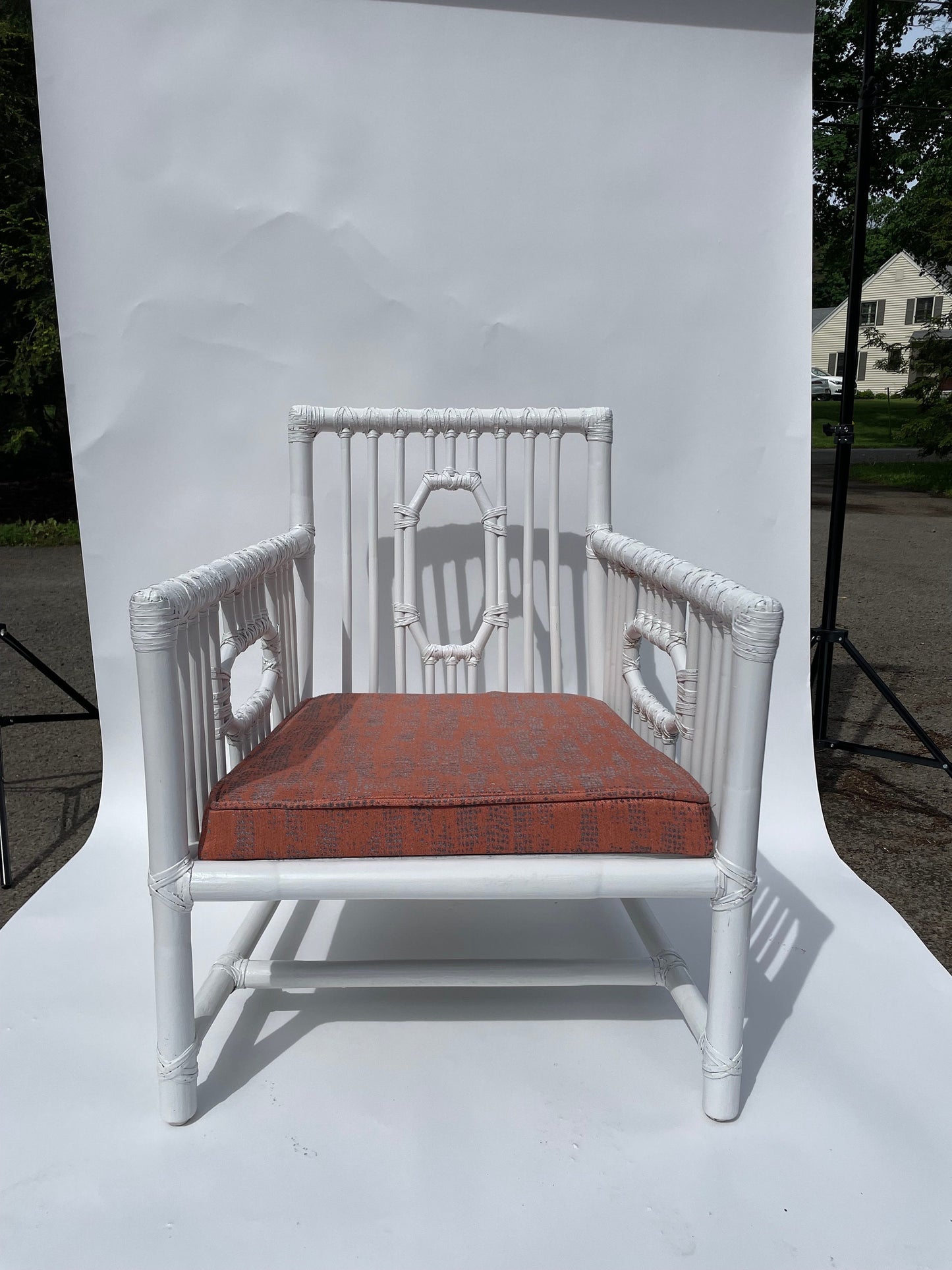 Pair Vintage McGuire Patio Chairs Rattan Armchairs White Vintage Palm Beach Patio Chairs White Rattan Chairs