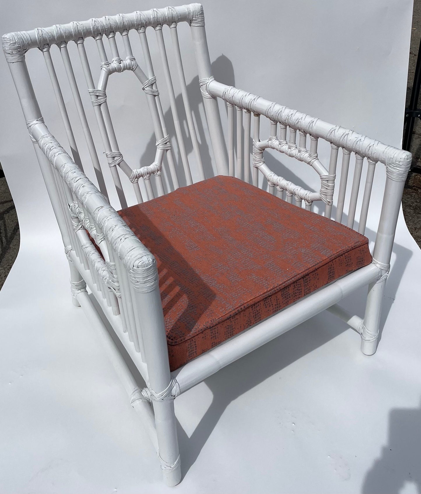 Pair Vintage McGuire Patio Chairs Rattan Armchairs White Vintage Palm Beach Patio Chairs White Rattan Chairs