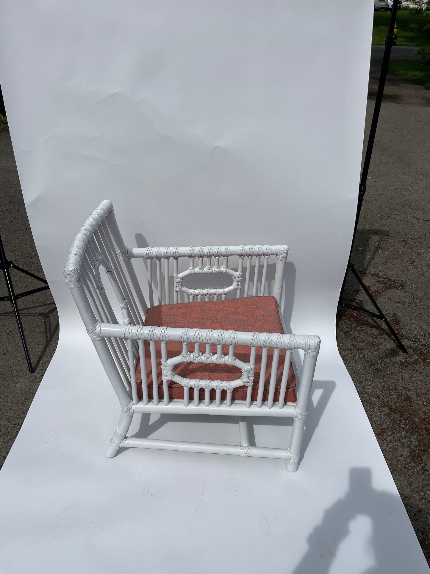Pair Vintage McGuire Patio Chairs Rattan Armchairs White Vintage Palm Beach Patio Chairs White Rattan Chairs