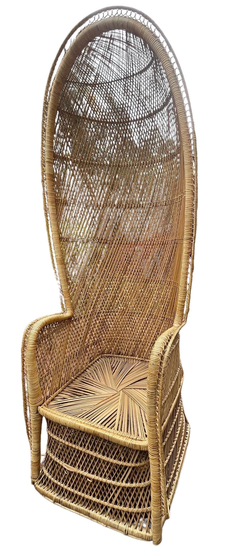 Vintage Porter Style Peacock Chair Boho Accent Chair Wicker Canopy Peacock Hooded Wiccker Throne Peacock Accent Chair