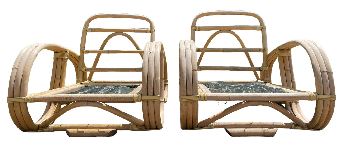 Vintage Paul Frankl Style Pretzel Armchair Pair Chairs Rattan Armchairs Iconic Pair of Patio Chairs