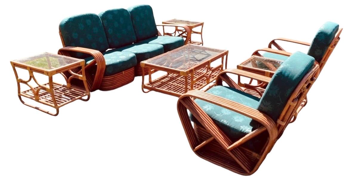 Paul Frankl Pretzel Patio Set Vintage 5 Strand Rattan Midcentury Modern Iconic Pretzel Patio Set Midcentury Modern Porch Furniture