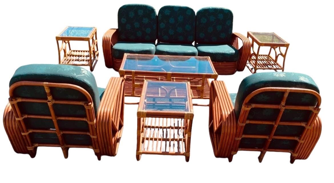 Paul Frankl Pretzel Patio Set Vintage 5 Strand Rattan Midcentury Modern Iconic Pretzel Patio Set Midcentury Modern Porch Furniture