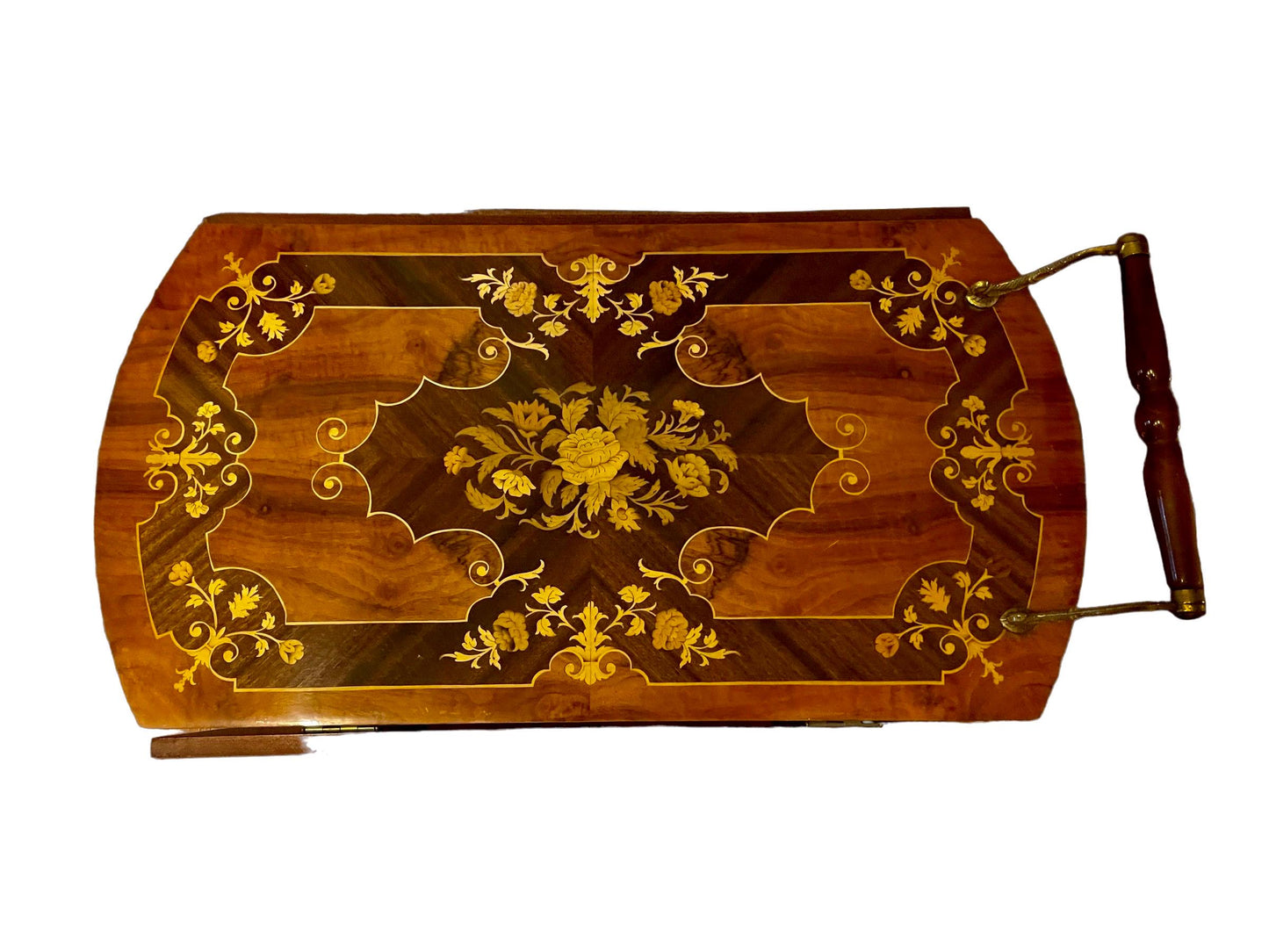 Vintage Italian Brass Marquetry Bar Cart Hollywood Regency Bar cart Mid 20th Century Dessert Cart