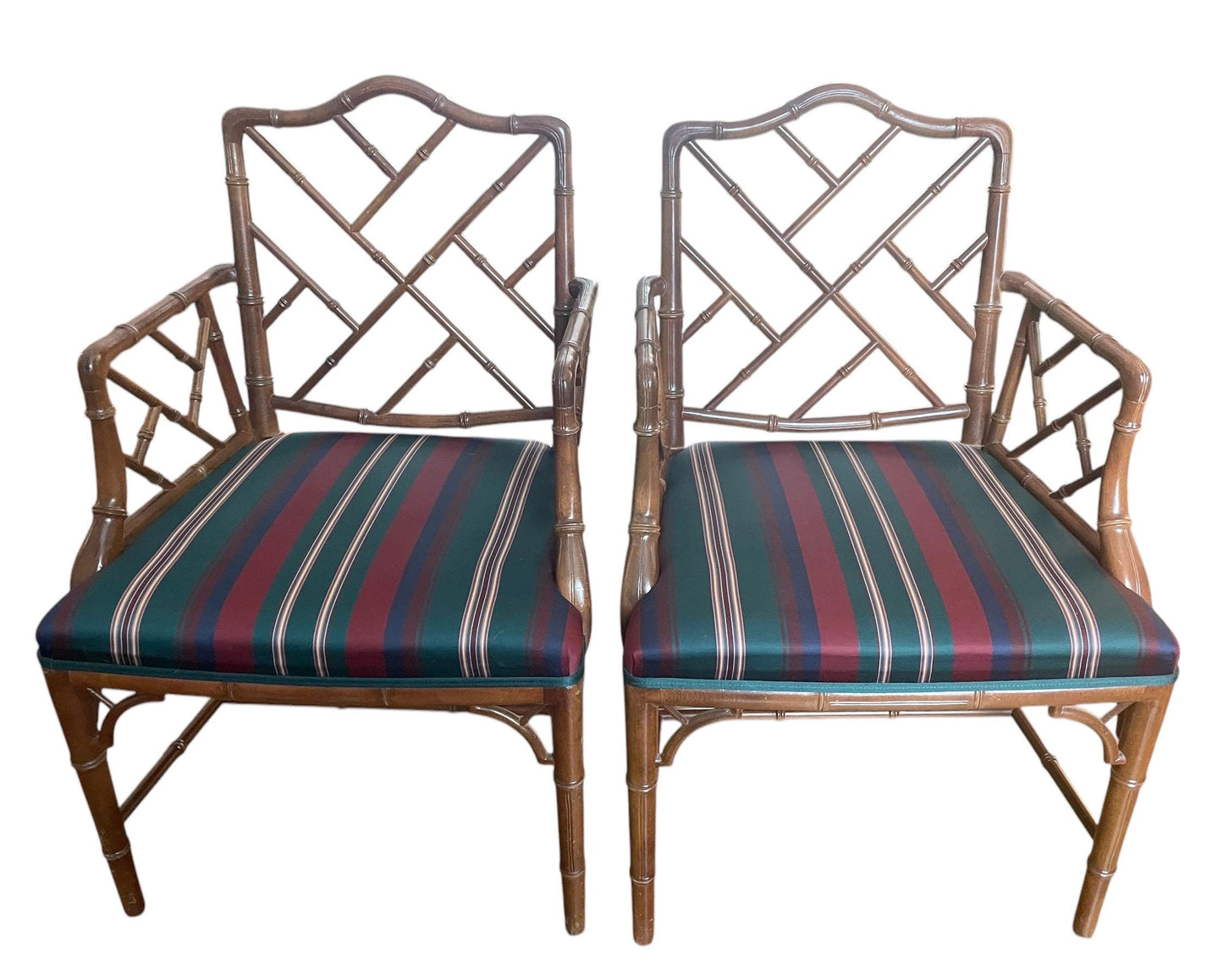 Chinese Chippendale Chair Pair Faux Bamboo Hollywood Regency Accent Armchairs Chippendale Dining Chairs Faux Bamboo