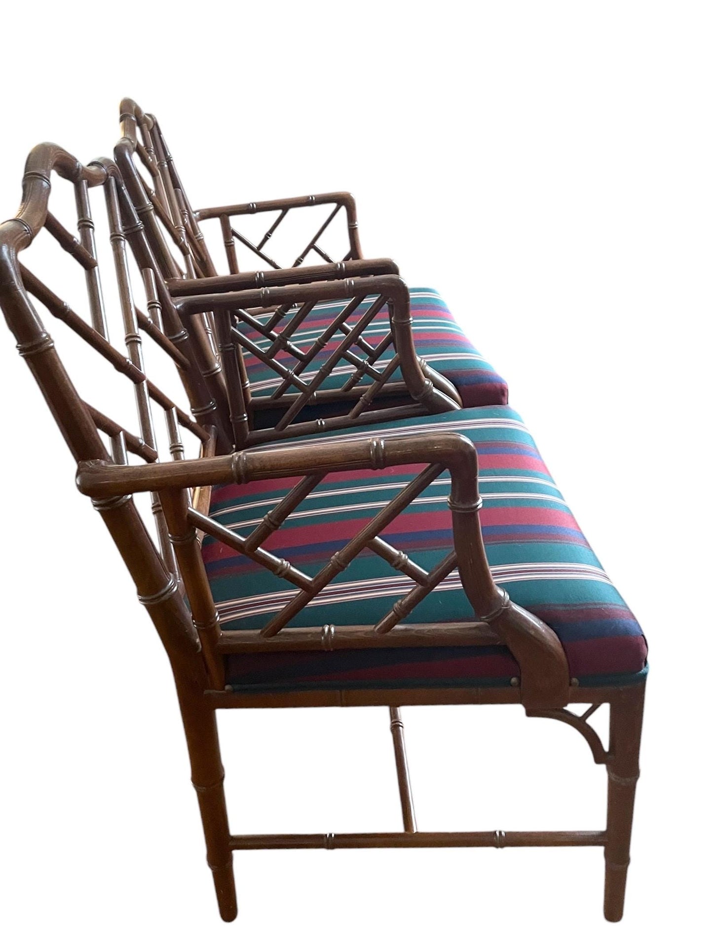 Chinese Chippendale Chair Pair Faux Bamboo Hollywood Regency Accent Armchairs Chippendale Dining Chairs Faux Bamboo