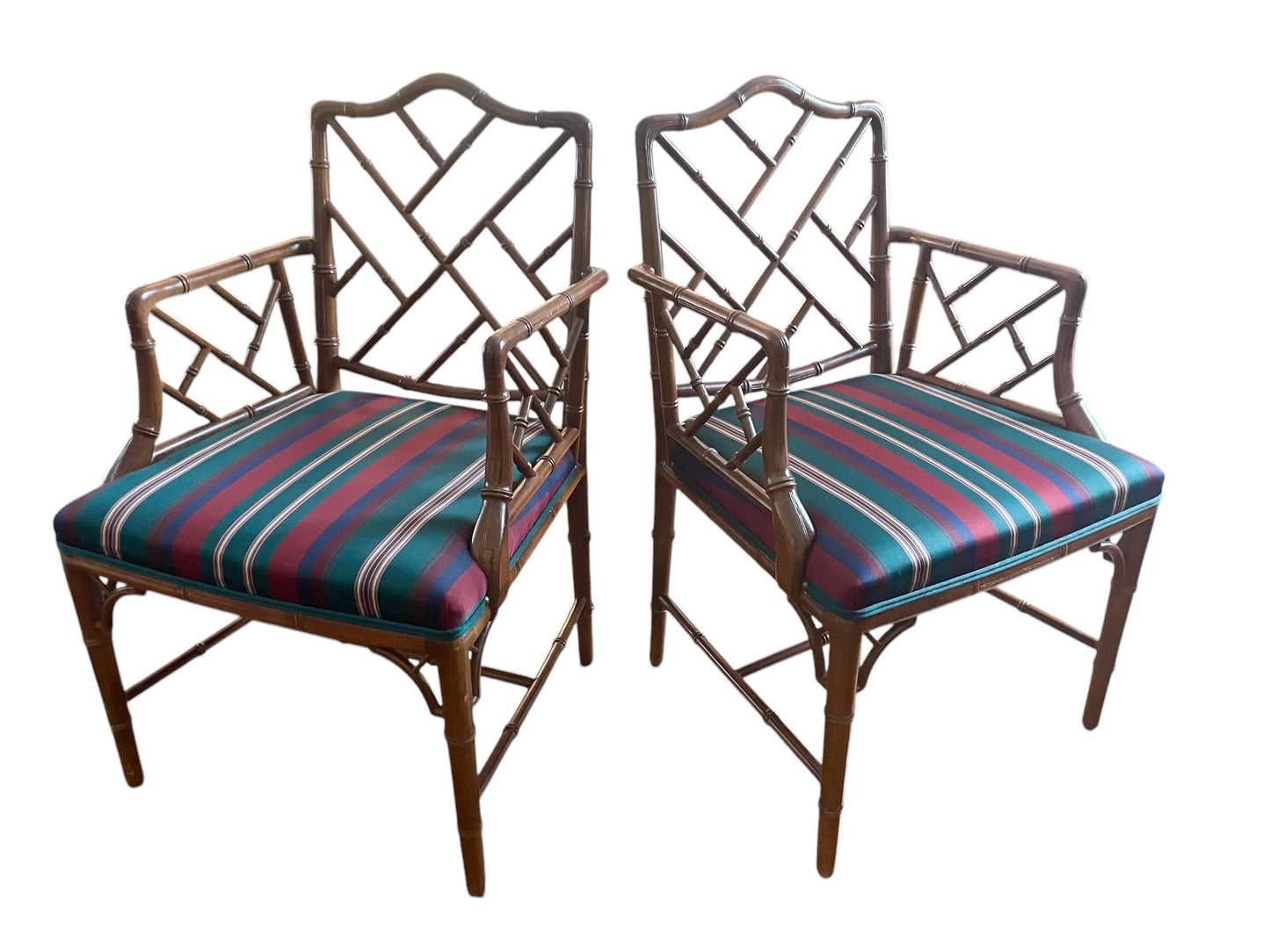 Chinese Chippendale Chair Pair Faux Bamboo Hollywood Regency Accent Armchairs Chippendale Dining Chairs Faux Bamboo