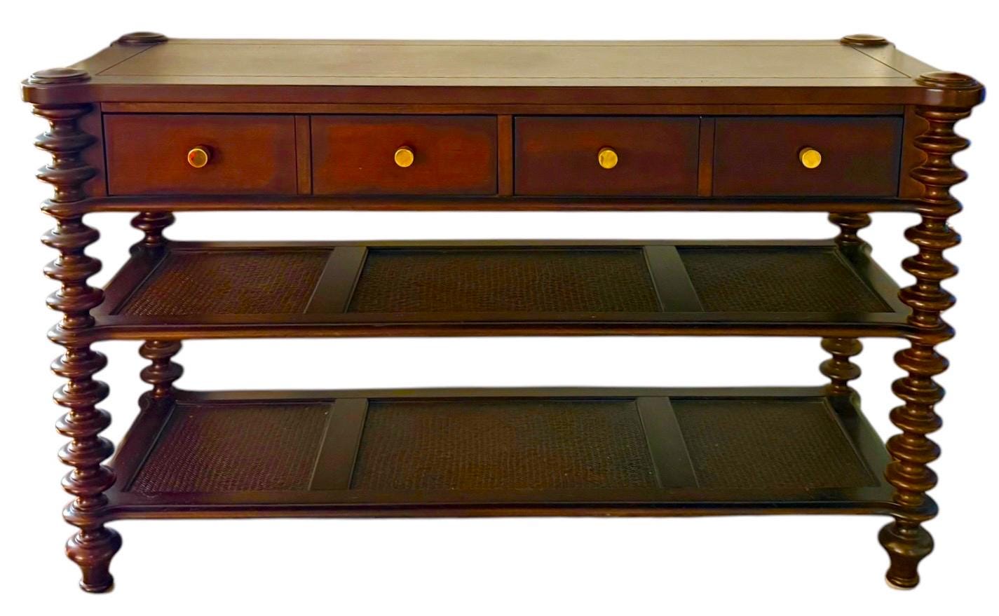 Dark Wood Console or Secretary Desk With Spindle Legs Multi Use Mudroom Entryway Furniture