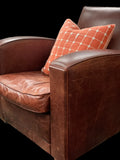 French Club Chairs — Leather Pair with Ottoman