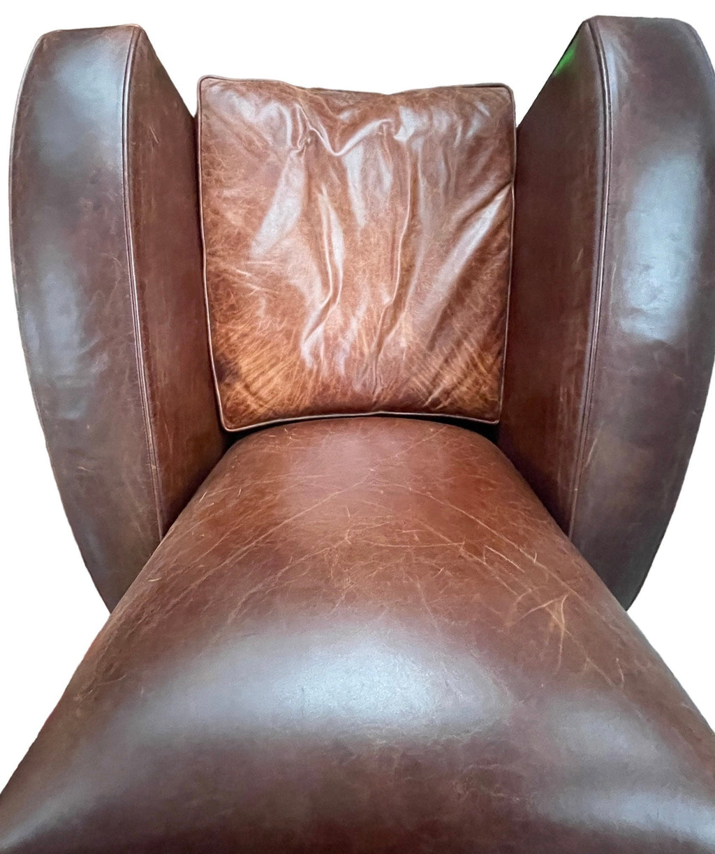 French Club Chairs — Leather Pair with Ottoman