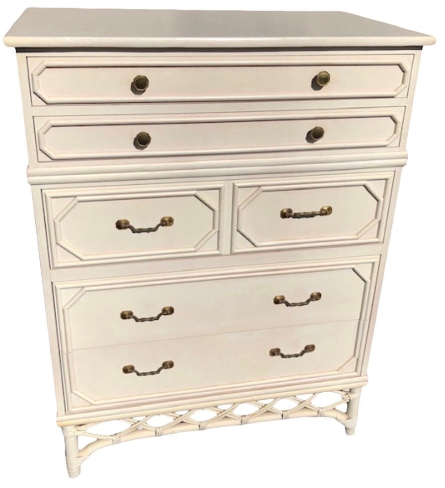 Ficks Reed Faux Bamboo Highboy Hollywood Regency Coastal Dresser Iconic Ficks Reed Style Lattice Trim White Dresser Bedroom Furniture