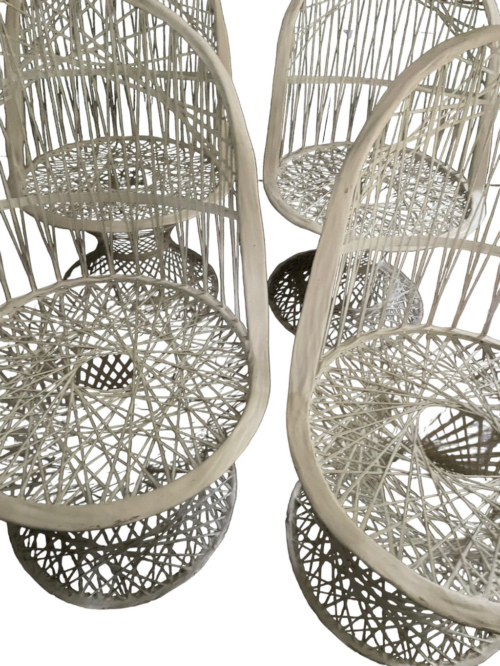 1950s Mid-Century Russell Woodard White Spun Fiberglass Dining Chairs Patio Set Vintage Russell Woodard Set of 4