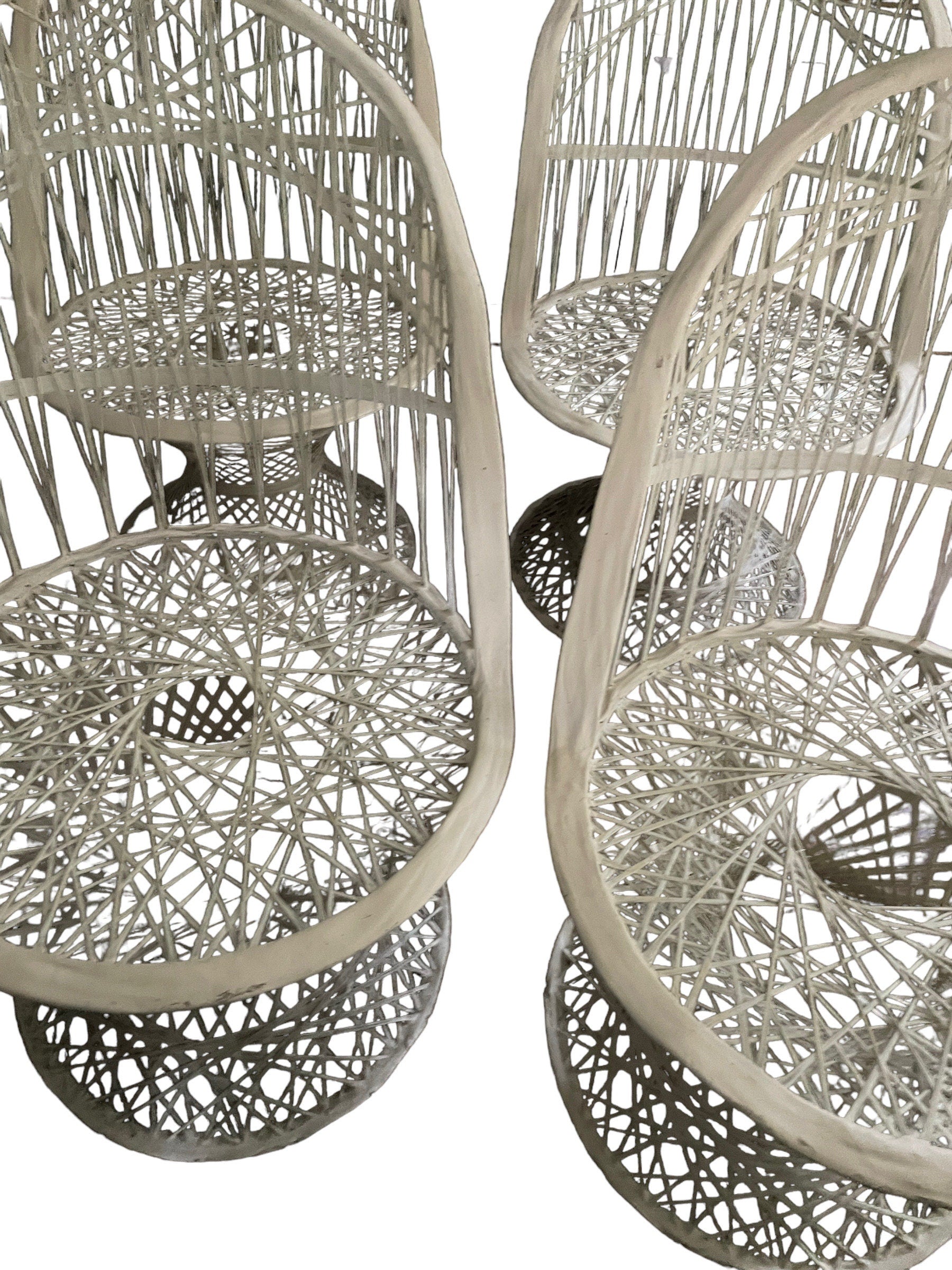1950s Mid-Century Russell Woodard White Spun Fiberglass Dining Chairs Patio Set Vintage Russell Woodard Set of 4