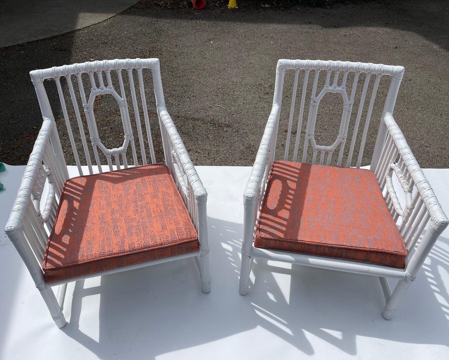 Pair Vintage McGuire Patio Chairs Rattan Armchairs White Vintage Palm Beach Patio Chairs White Rattan Chairs