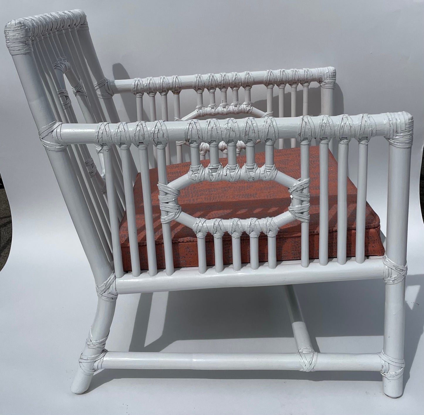 Pair Vintage McGuire Patio Chairs Rattan Armchairs White Vintage Palm Beach Patio Chairs White Rattan Chairs