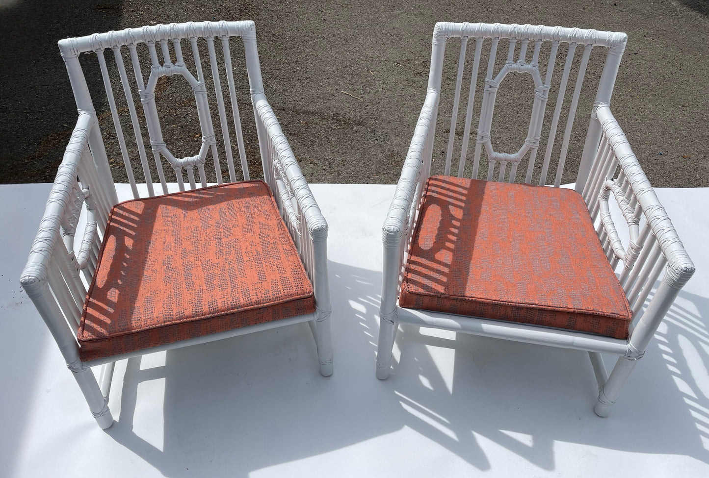 Pair Vintage McGuire Patio Chairs Rattan Armchairs White Vintage Palm Beach Patio Chairs White Rattan Chairs