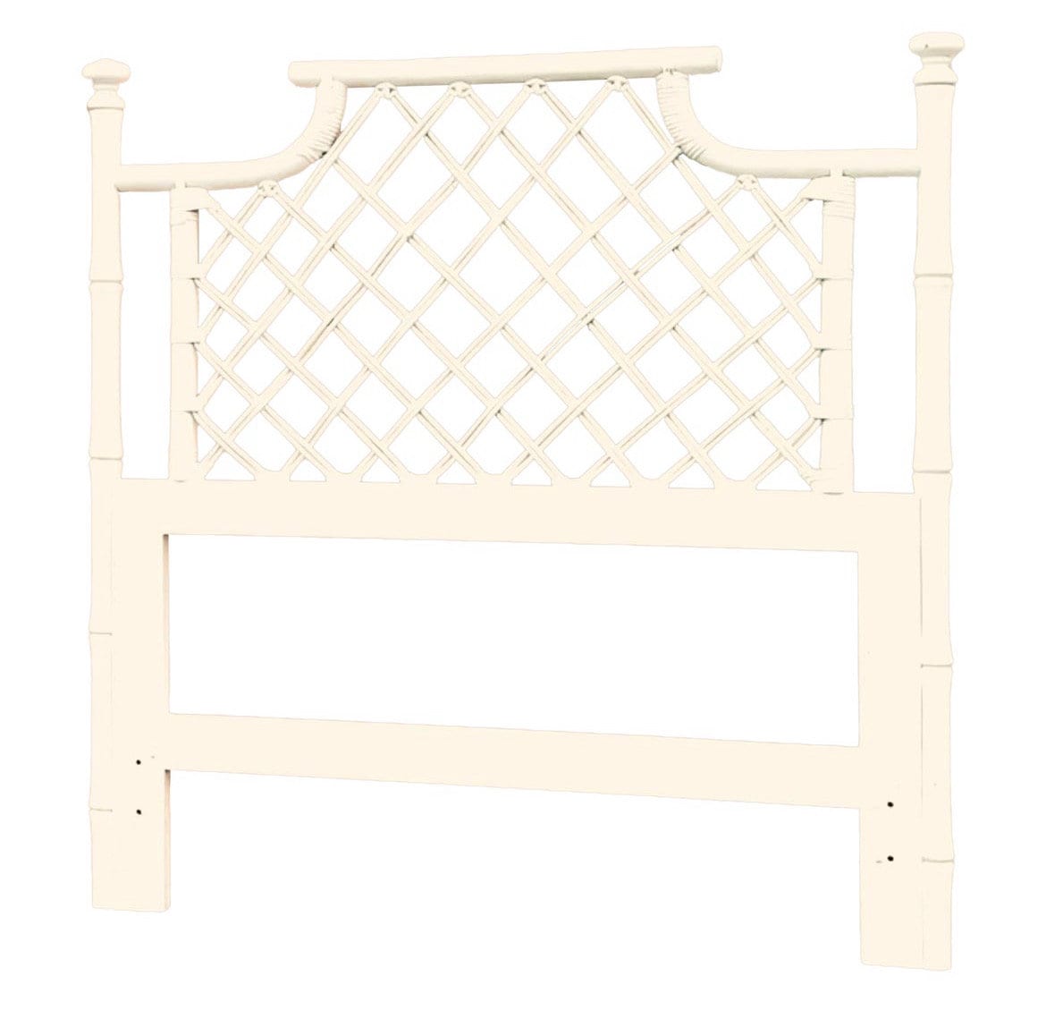 1970s Ficks Reed Pagoda Rattan Chippendale White Faux Bamboo Twin Headboard