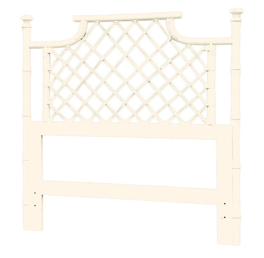 1970s Ficks Reed Pagoda Rattan Chippendale White Faux Bamboo Twin Headboard