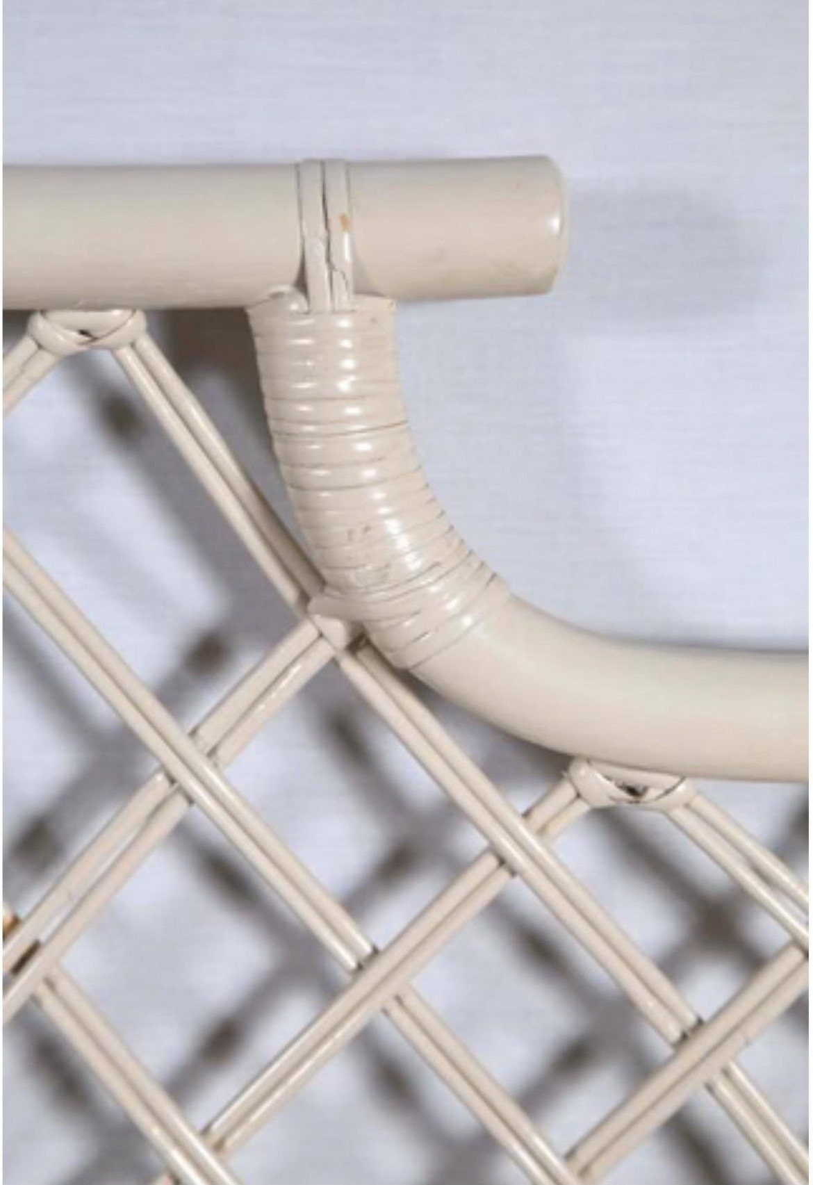 1970s Ficks Reed Pagoda Rattan Chippendale White Faux Bamboo Twin Headboard