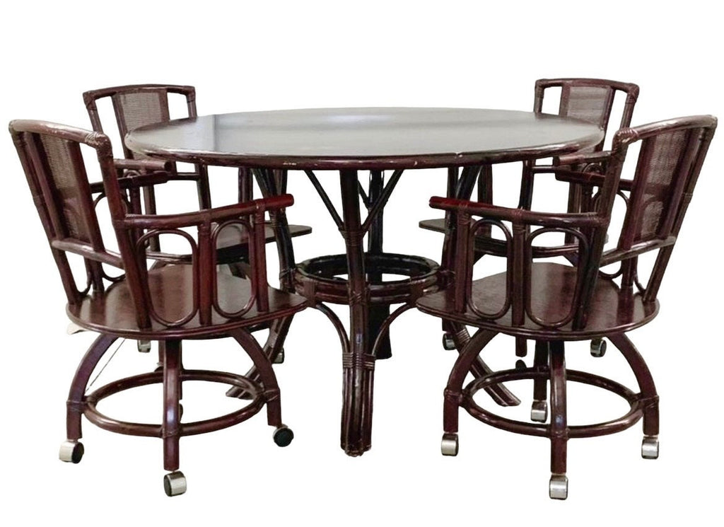 1960s Vintage Ficks Reed Style Rattan Cane Patio Dining Set Gorgeous Breakfast Table Dining Set Hollywood Regency Vintage