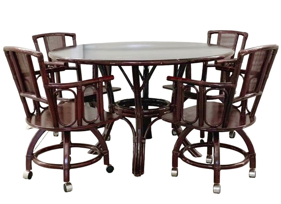 1960s Vintage Ficks Reed Style Rattan Cane Patio Dining Set Gorgeous Breakfast Table Dining Set Hollywood Regency Vintage