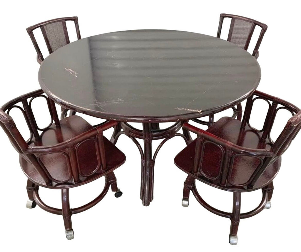 1960s Vintage Ficks Reed Style Rattan Cane Patio Dining Set Gorgeous Breakfast Table Dining Set Hollywood Regency Vintage