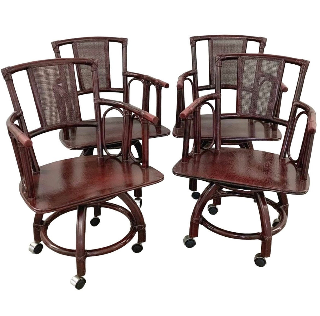 1960s Vintage Ficks Reed Style Rattan Cane Patio Dining Set Gorgeous Breakfast Table Dining Set Hollywood Regency Vintage