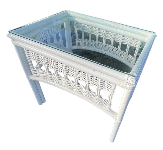 Vintage Palm Beach Ficks Reed Style Wicker and Rattan End Tables White Coastal End Tables Patio End Tables a Pair