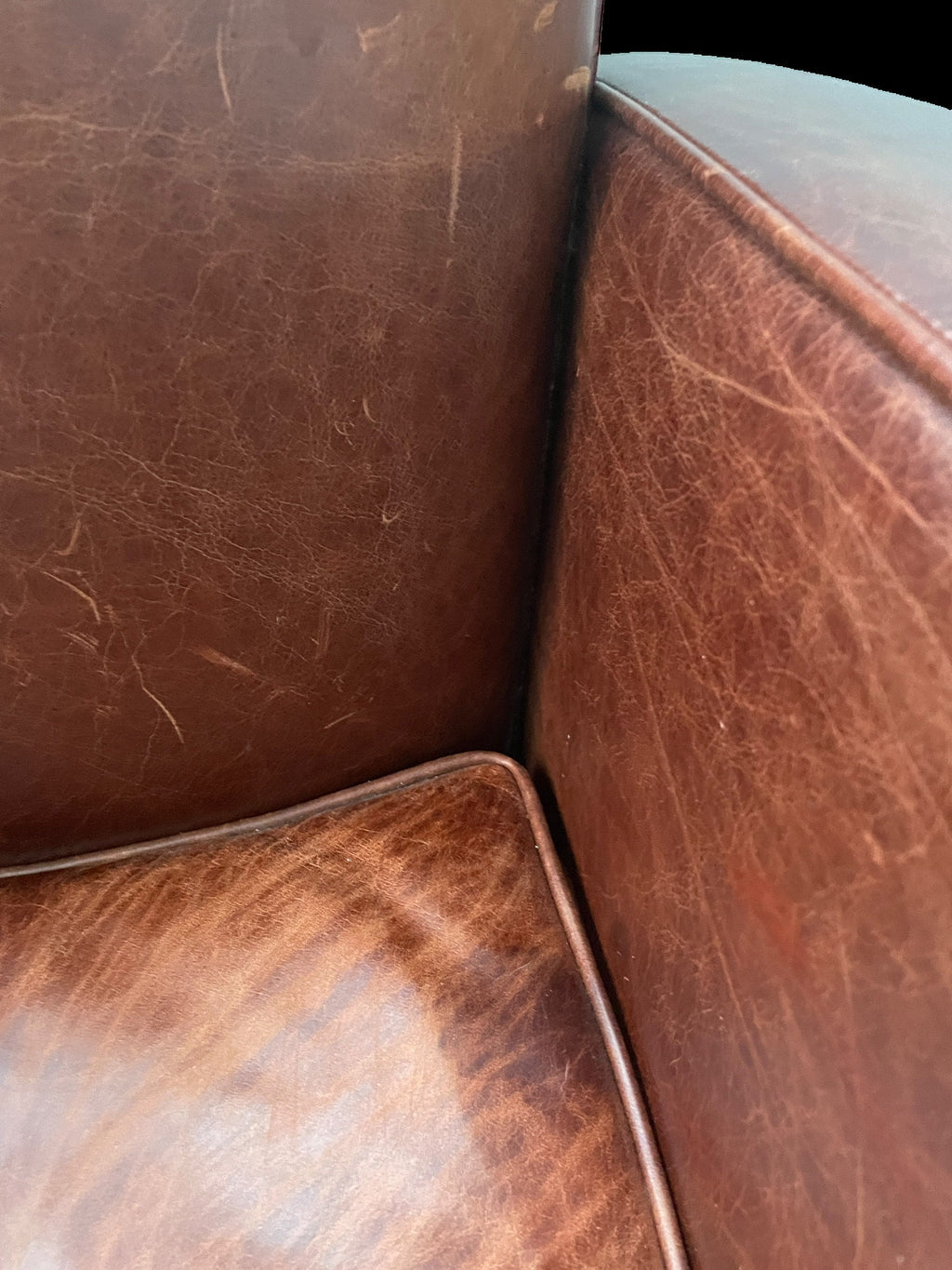 French Club Chairs — Leather Pair with Ottoman