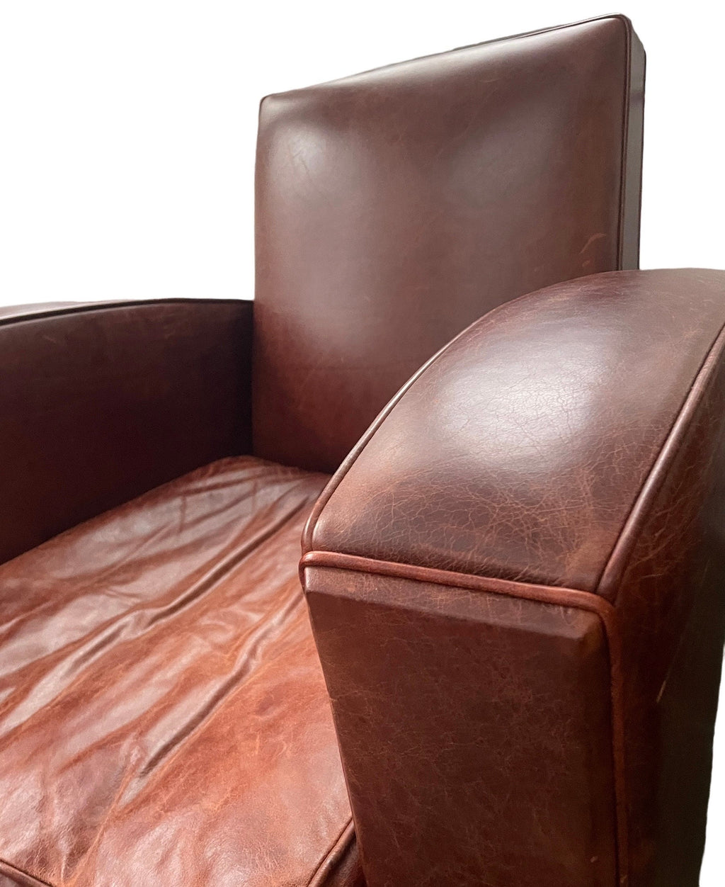 French Club Chairs — Leather Pair with Ottoman