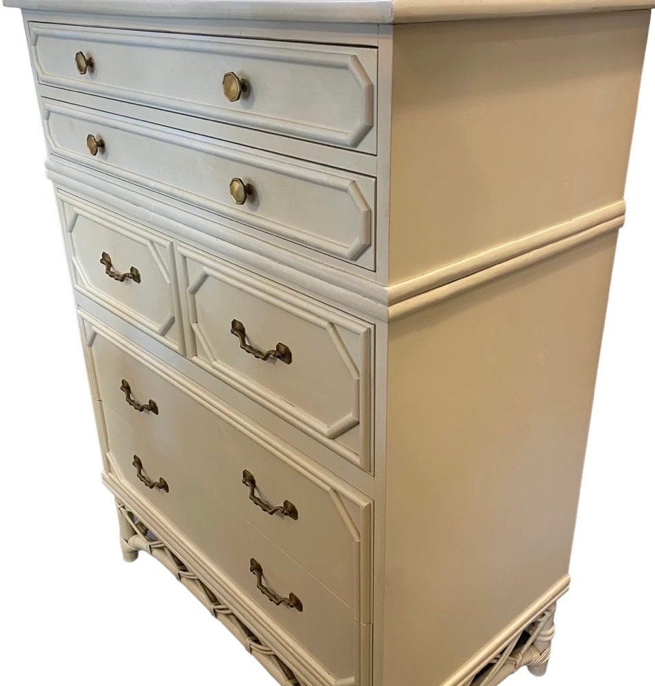 Ficks Reed Faux Bamboo Highboy Hollywood Regency Coastal Dresser Iconic Ficks Reed Style Lattice Trim White Dresser Bedroom Furniture
