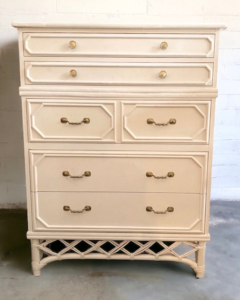 Ficks Reed Faux Bamboo Highboy Hollywood Regency Coastal Dresser Iconic Ficks Reed Style Lattice Trim White Dresser Bedroom Furniture