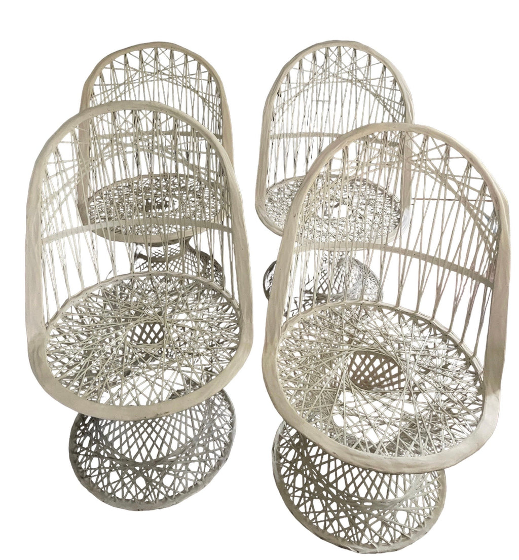 1950s Mid-Century Russell Woodard White Spun Fiberglass Dining Chairs Patio Set Vintage Russell Woodard Set of 4