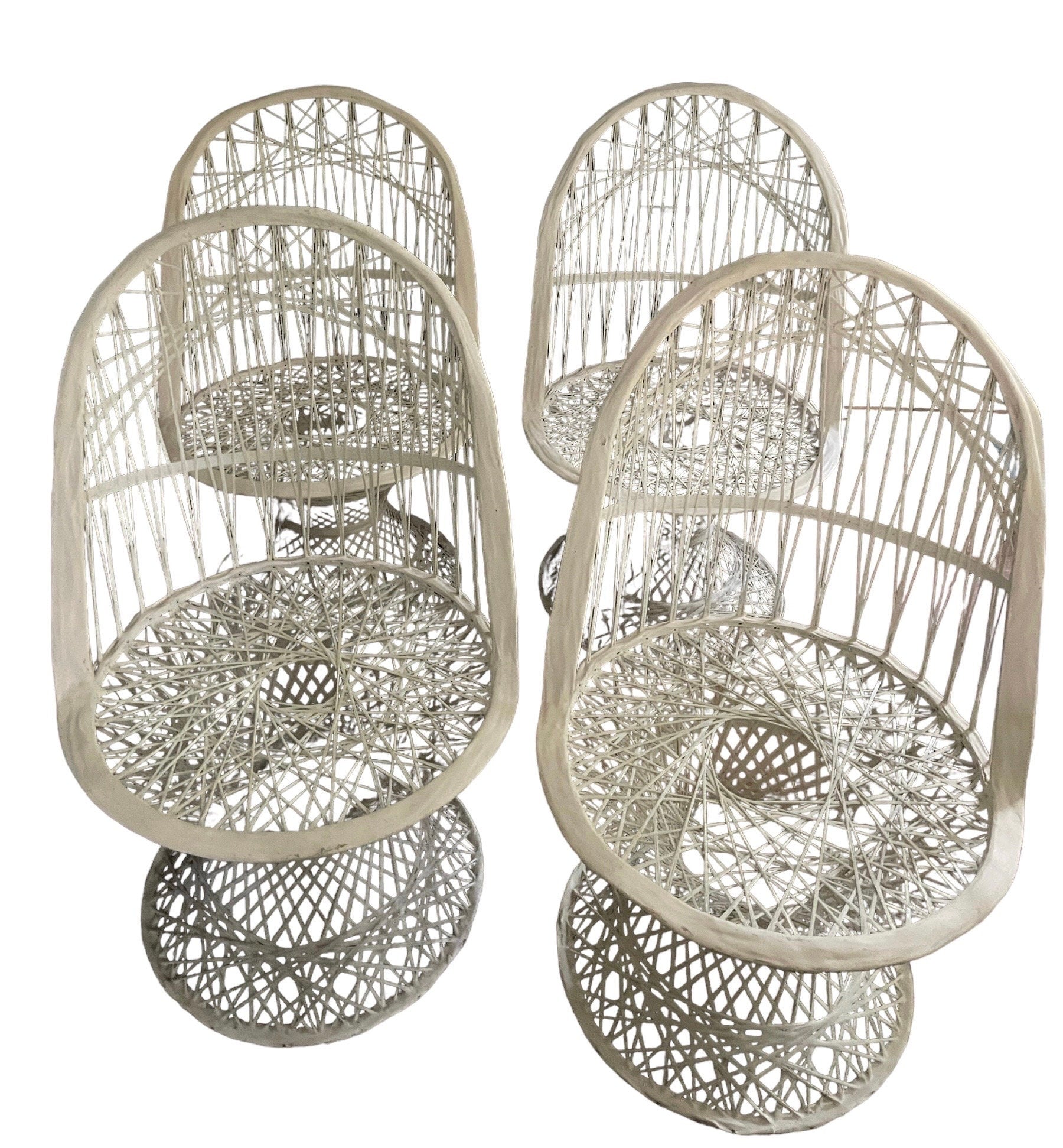 1950s Mid-Century Russell Woodard White Spun Fiberglass Dining Chairs Patio Set Vintage Russell Woodard Set of 4