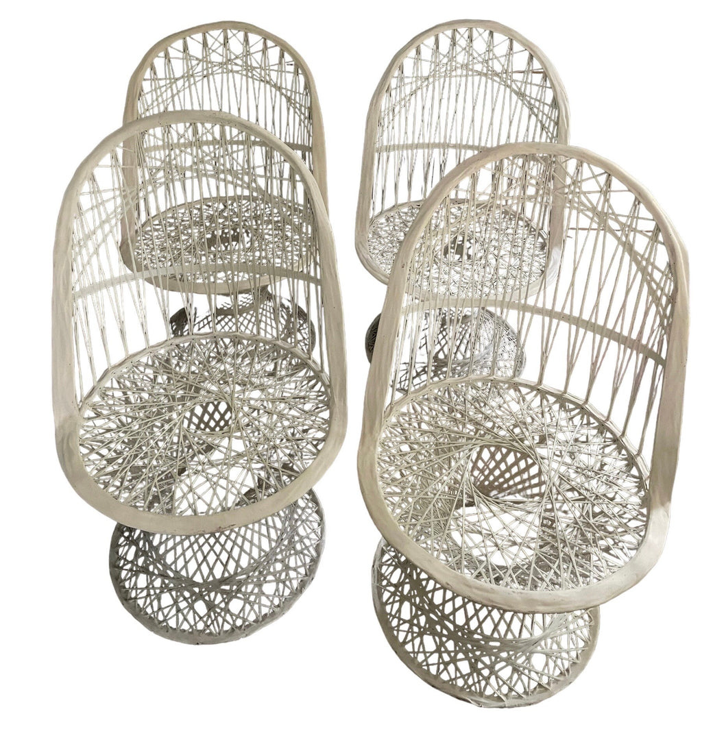 1950s Mid-Century Russell Woodard White Spun Fiberglass Dining Chairs Patio Set Vintage Russell Woodard Set of 4