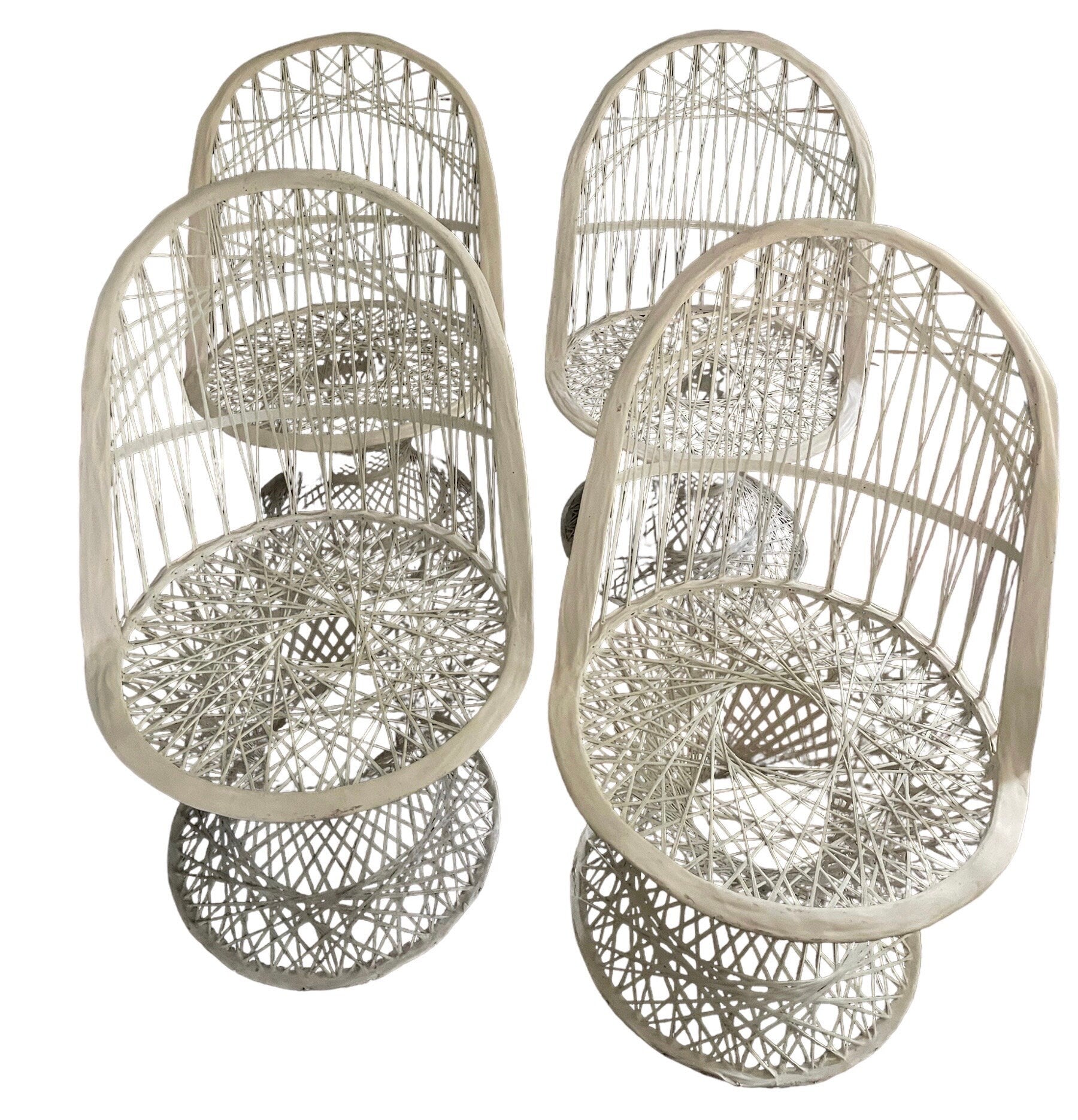 1950s Mid-Century Russell Woodard White Spun Fiberglass Dining Chairs Patio Set Vintage Russell Woodard Set of 4