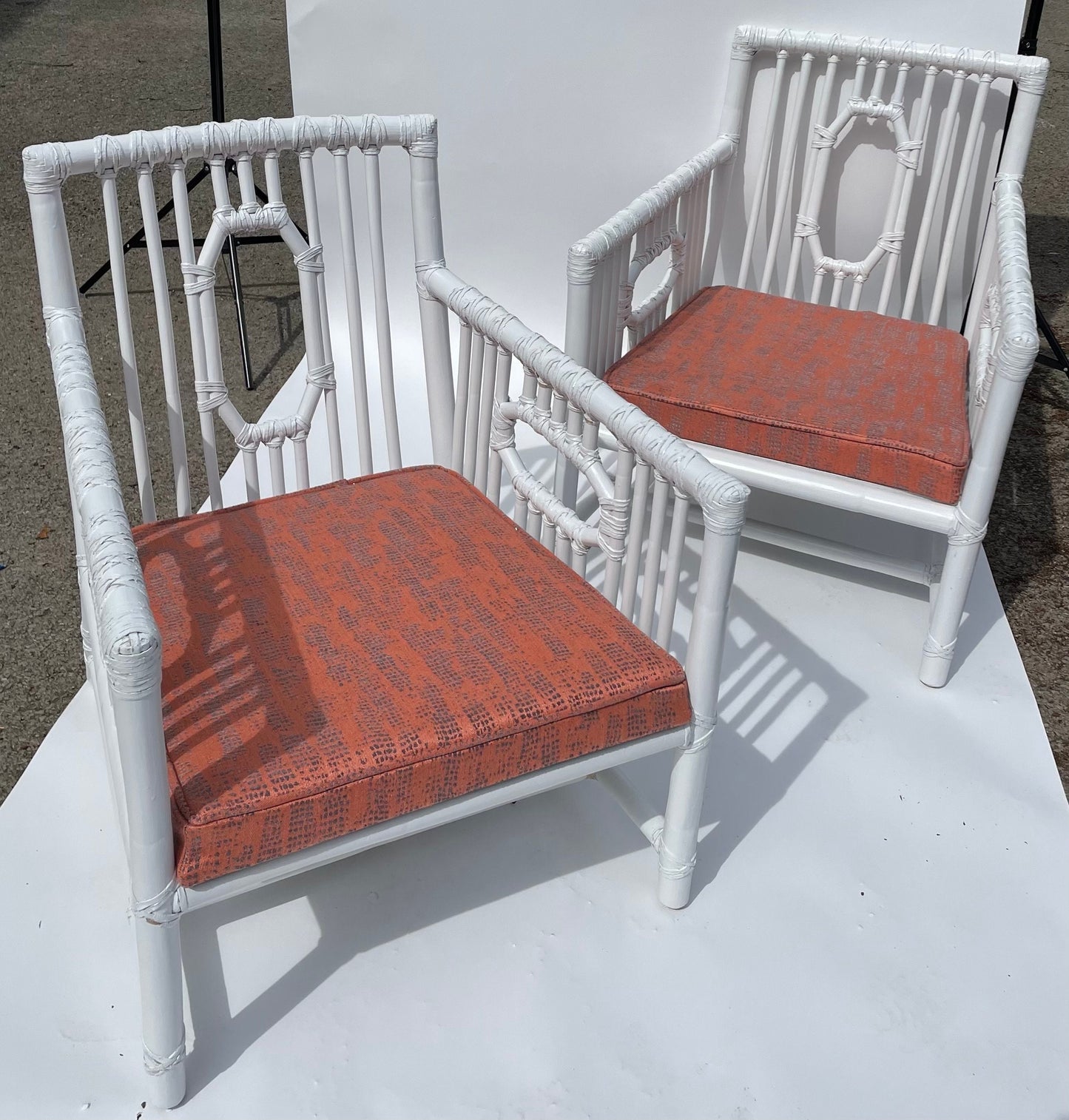Pair Vintage McGuire Patio Chairs Rattan Armchairs White Vintage Palm Beach Patio Chairs White Rattan Chairs