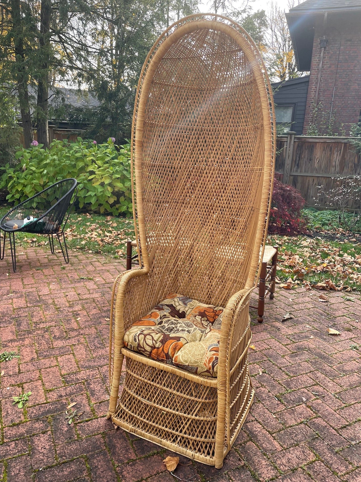 Vintage Porter Style Peacock Chair Boho Accent Chair Wicker Canopy Peacock Hooded Wiccker Throne Peacock Accent Chair