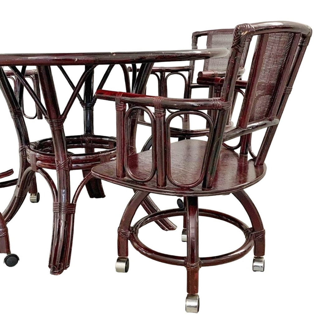 1960s Vintage Ficks Reed Style Rattan Cane Patio Dining Set Gorgeous Breakfast Table Dining Set Hollywood Regency Vintage