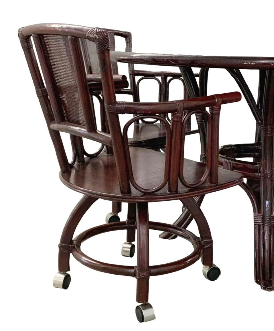 1960s Vintage Ficks Reed Style Rattan Cane Patio Dining Set Gorgeous Breakfast Table Dining Set Hollywood Regency Vintage