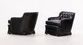 French Chesterfield — Leather Club Chairs, Pair