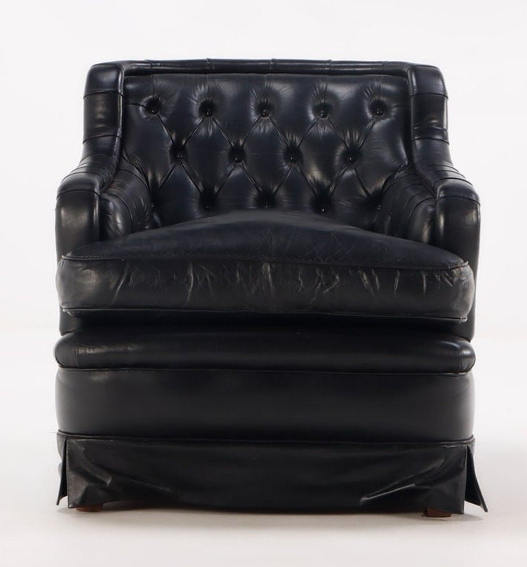 French Chesterfield — Leather Club Chairs, Pair