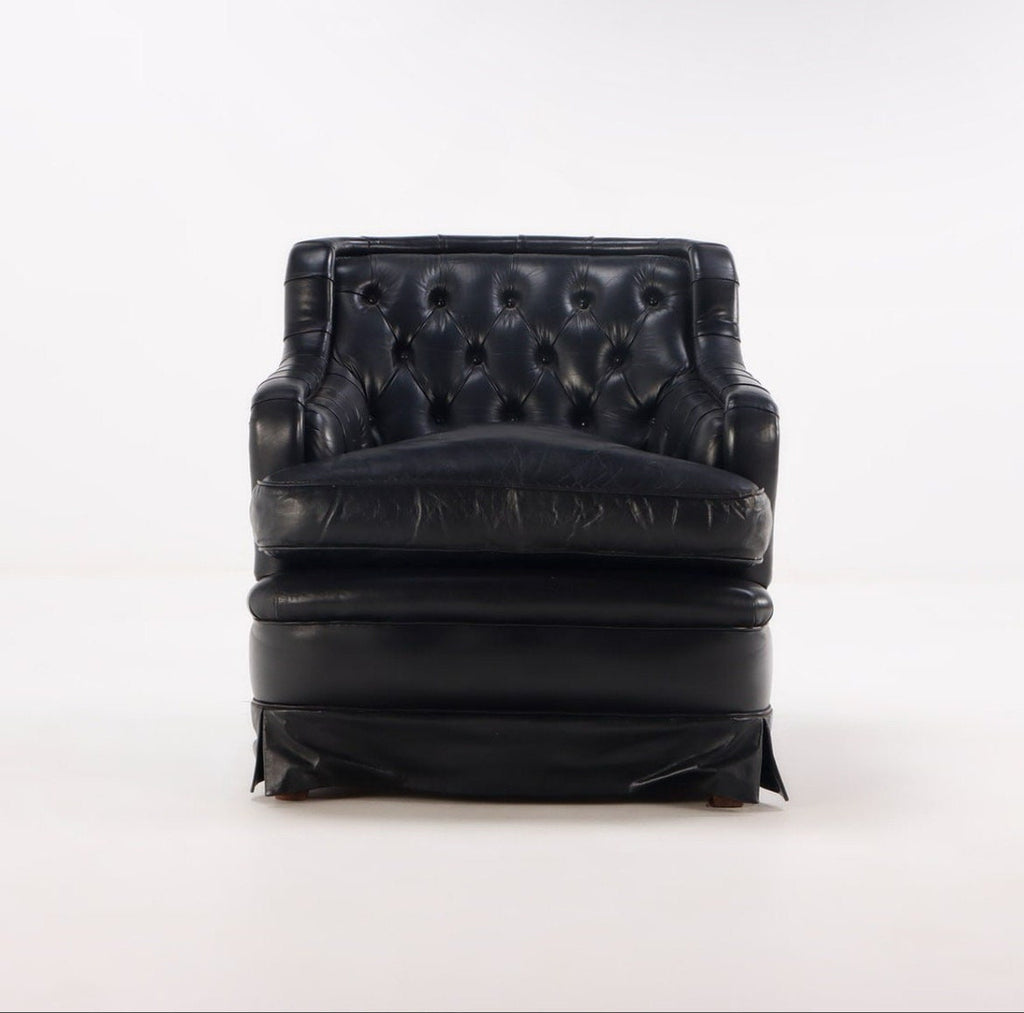 French Chesterfield — Leather Club Chairs, Pair