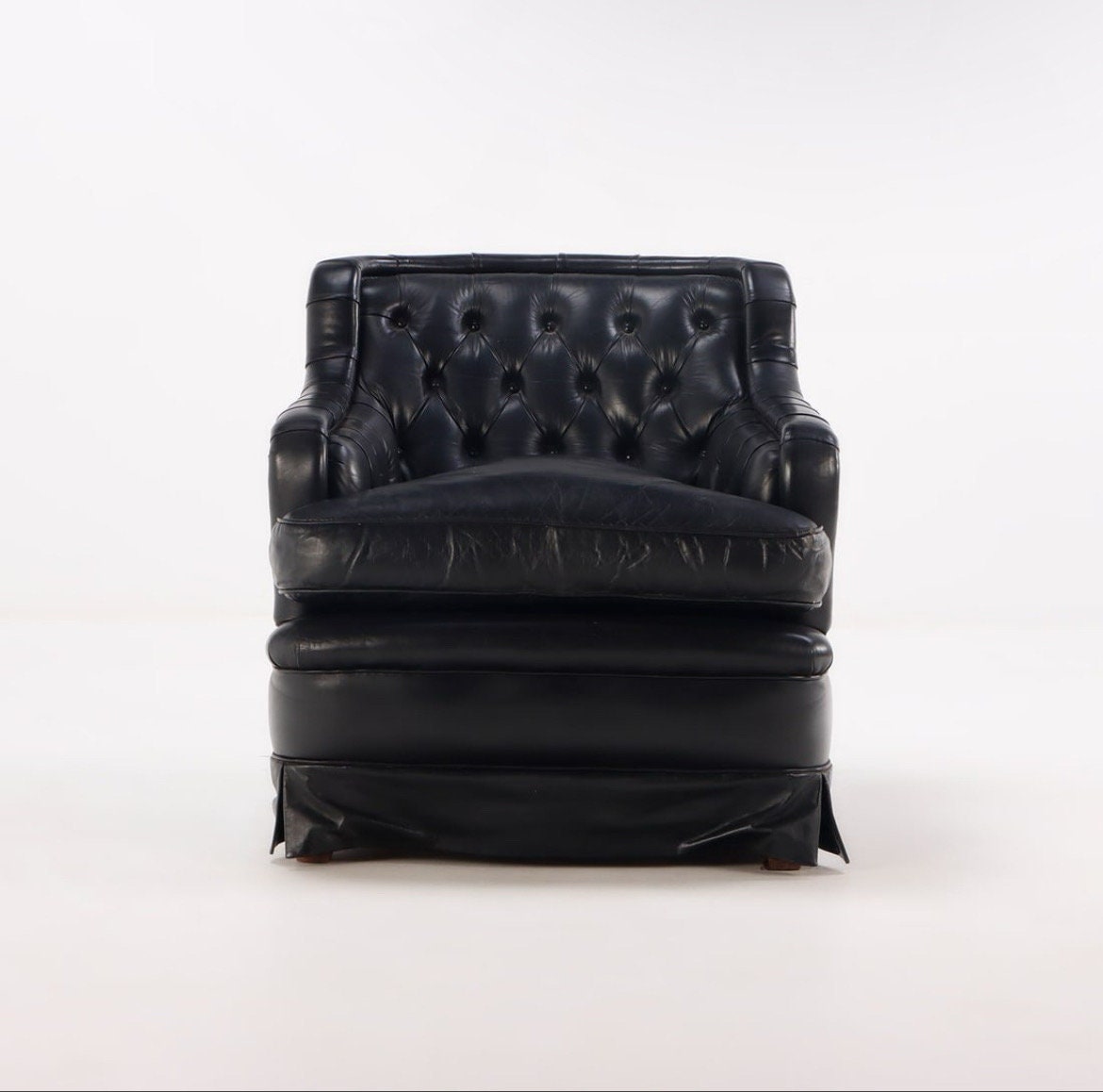 French Chesterfield — Leather Club Chairs, Pair