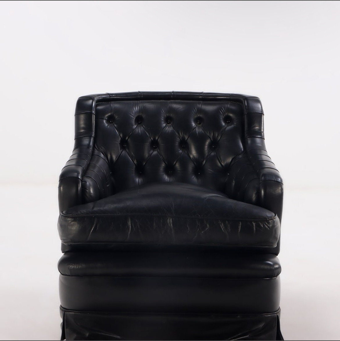 French Chesterfield — Leather Club Chairs, Pair