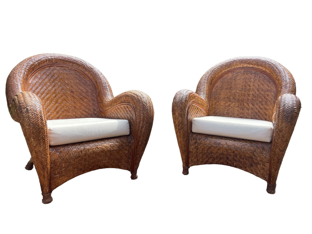 Pottery Barn Malabar — Wicker Armchairs, Pair