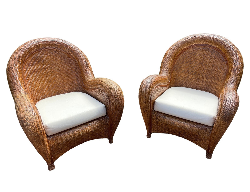 Pottery Barn Malabar — Wicker Armchairs, Pair
