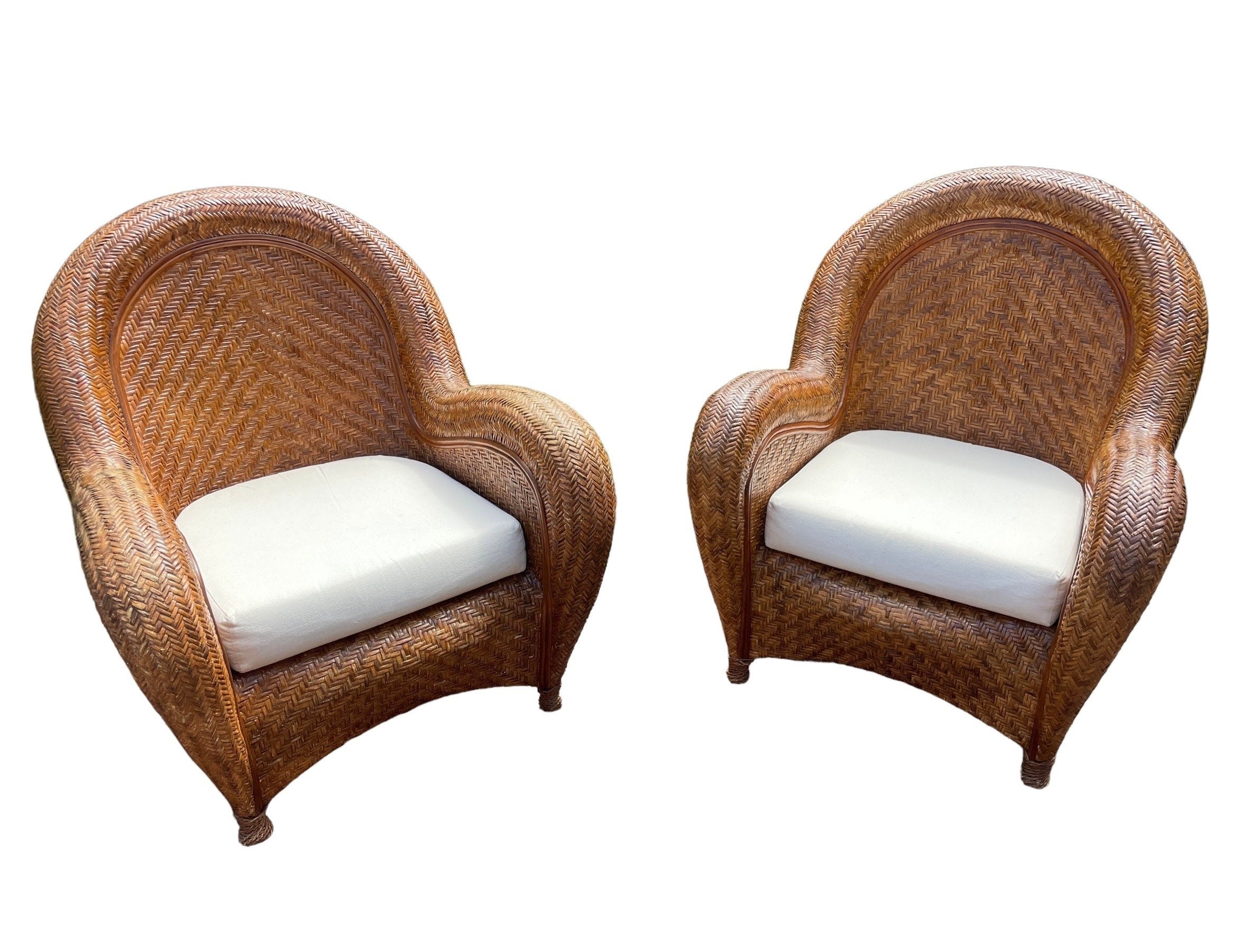 Pottery Barn Malabar — Wicker Armchairs, Pair