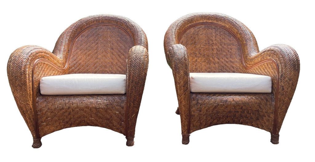 Pottery Barn Malabar — Wicker Armchairs, Pair