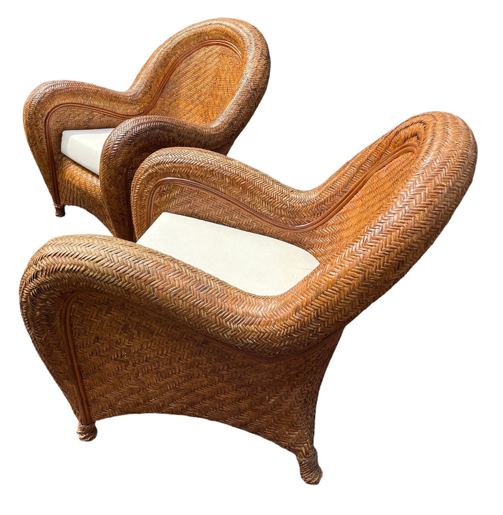 Pottery Barn Malabar — Wicker Armchairs, Pair